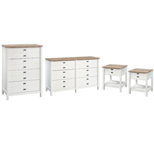 HOME SQUARE  4 Piece Bedroom Set With Dresser Chest And 2 Nightstands In Soft In White