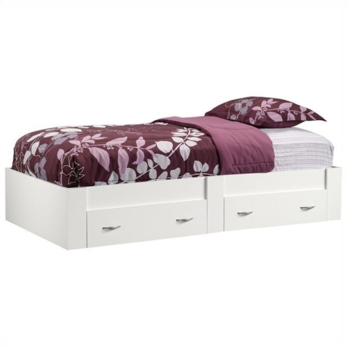 3 Piece Twin Platform Bed with Nightstand and Dresser Set in Soft White