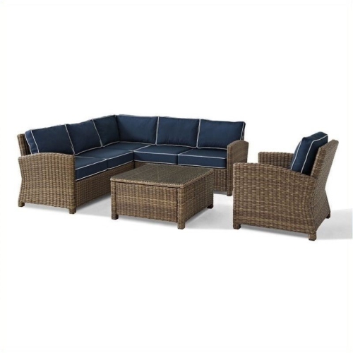 Home Square 5 Piece Resin Wicker Patio Sofa Set in Navy