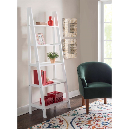 Riverbay Furniture Wood Ladder Bookshelf in White