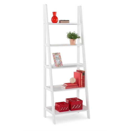 Riverbay Furniture Wood Ladder Bookshelf in White
