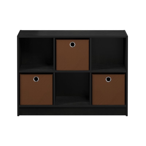 Furinno Basic Wood 3x2 Bookcase Storage w/Bins in Americano Black/Medium Brown