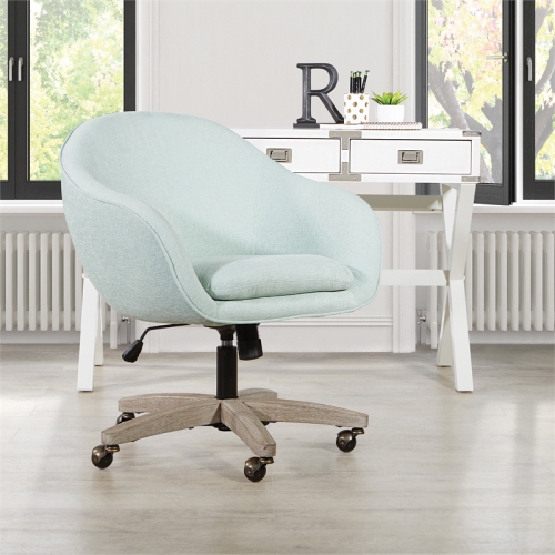 Nora Office Chair in Mint Blue Fabric with Gray Brush Wood Base KD