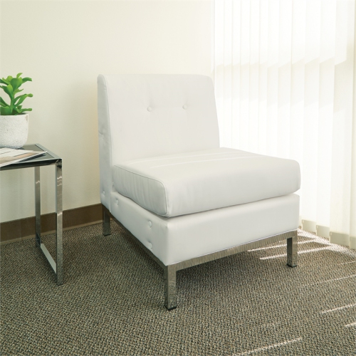 Wall Street Armless Chair White Faux Leather