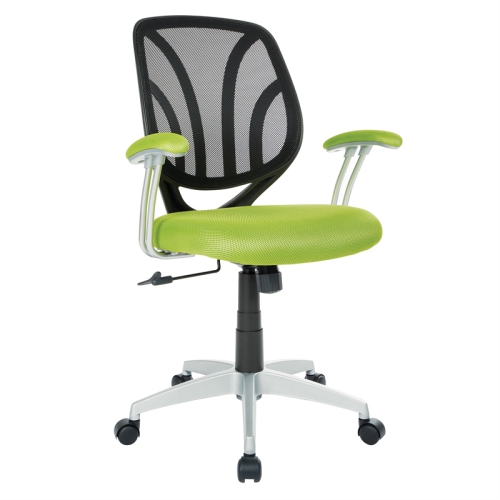 OSP HOME FURNISHINGS  Screen Back Chair With Mesh Fabric And Silver Coated Arms And Base In Green