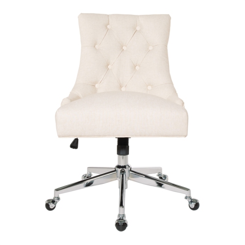 Amelia Office Chair in Linen Natural Fabric with Chrome Base