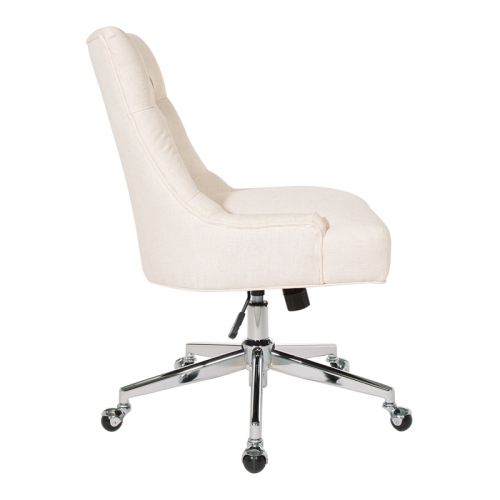 Amelia Office Chair in Linen Natural Fabric with Chrome Base