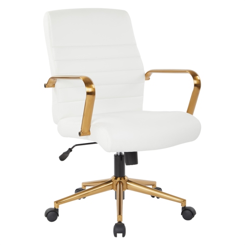 OSP HOME FURNISHINGS  Mid-Back Faux Leather Chair With Gold Finish Arms And Base K/d In White Baldwin Office Chair