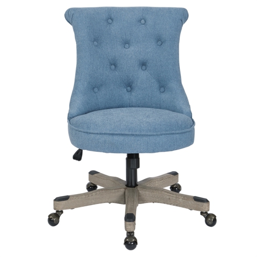 Hannah Tufted Office Chair in Sky Blue Fabric with Grey Wood Base