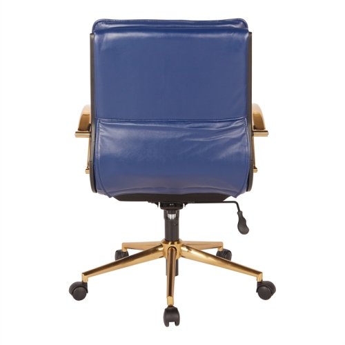 Mid-Back Faux Leather Chair with Gold Finish in Navy Faux Leather