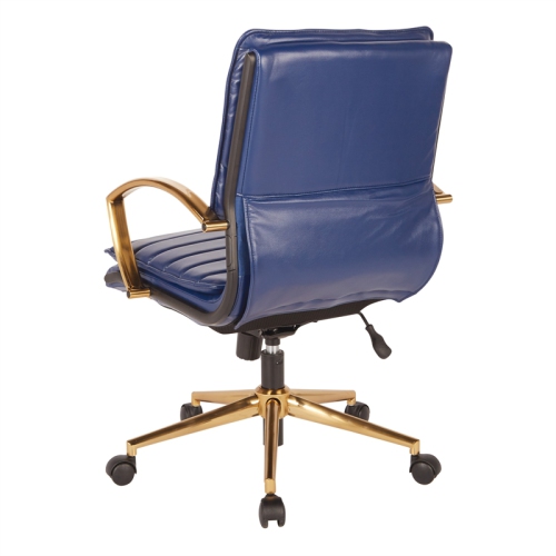Mid-Back Faux Leather Chair with Gold Finish in Navy Faux Leather