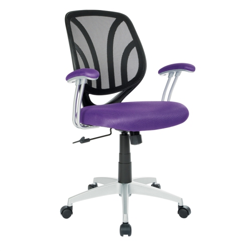 OSP HOME FURNISHINGS  Screen Back Chair With Purple Mesh Fabric And Coated Arms And Base In Silver