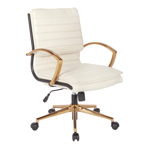 OSP HOME FURNISHINGS  Mid-Back Faux Leather Chair With Finish In Cream Faux Leather In Gold