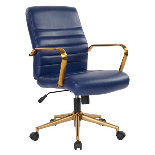 OSP HOME FURNISHINGS Mid-Back Navy Faux Leather Chair With Gold Finish Arms And Base K/d It’s beautiful and exactly what i was looking for to match my decor