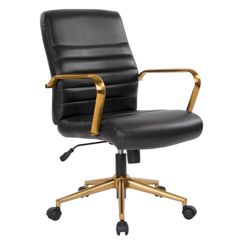 OSP HOME FURNISHINGS  Mid-Back Faux Leather Chair With Gold Finish Arms And Base K/d In Black If I was doing the construction of the chair myself, it would’ve never happened