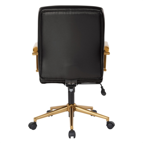 Mid-Back Black Faux Leather Chair with Gold Finish Arms and Base K/D