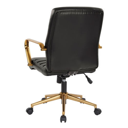 Mid-Back Black Faux Leather Chair with Gold Finish Arms and Base K/D