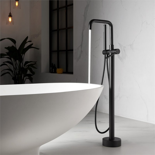 Vinnova Delara Freestanding Chrome Tub Faucet with Hand Shower in Black