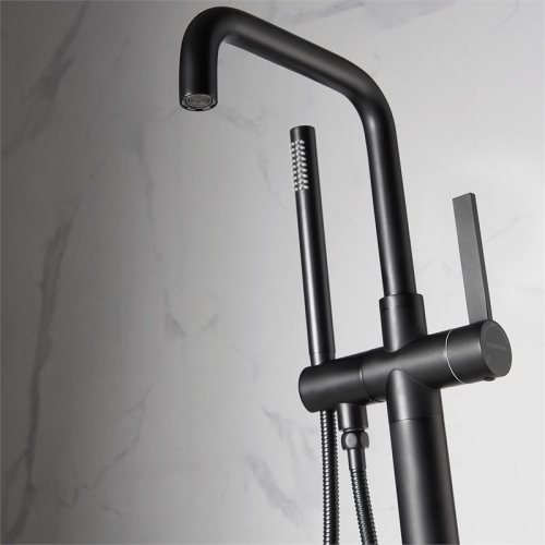 Vinnova Delara Freestanding Chrome Tub Faucet with Hand Shower in Black