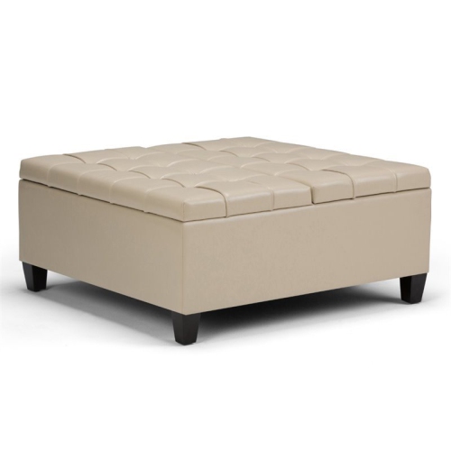 Atlin Designs Transitional Faux Leather Coffee Table Ottoman in Satin Cream