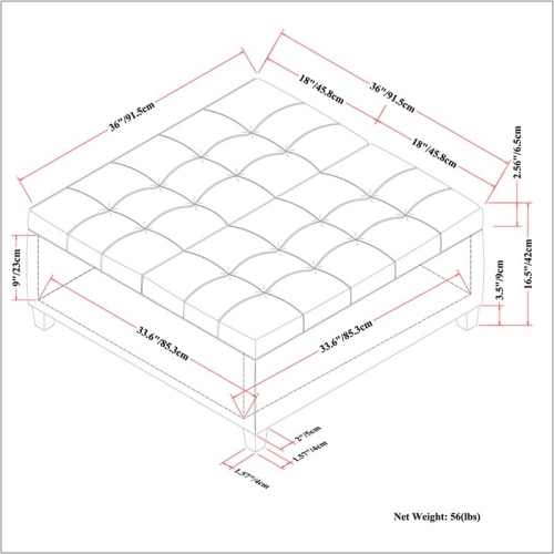 Atlin Designs Transitional Faux Leather Coffee Table Ottoman in Satin Cream