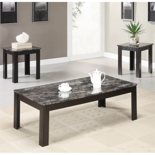 STONECROFT FURNITURE  3 Piece Faux Marble Top Coffee Table Set In In Black