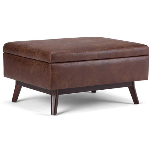 Atlin Designs Faux Leather Storage Coffee Table Ottoman in Saddle