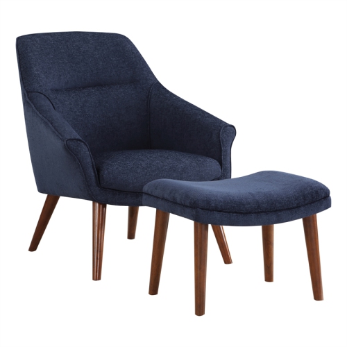 OSP HOME FURNISHINGS Waneta Chair And Ottoman In Midnight Blue Fabric With Medium Espresso Legs