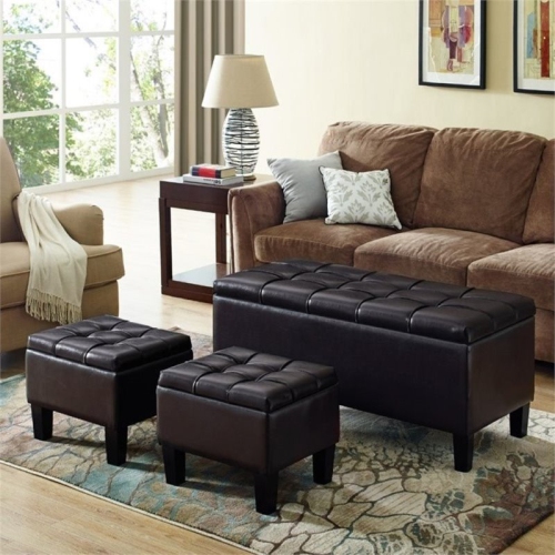 ATLIN DESIGNS  Faux Leather 3 Piece Storage Ottoman In Brown