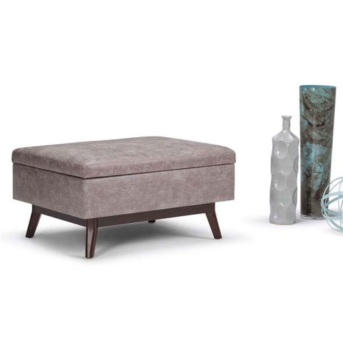 Maklaine Faux Leather Storage Coffee Table Ottoman in Taupe