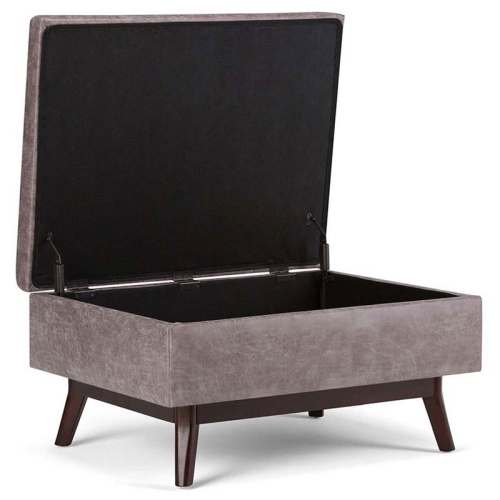 Maklaine Faux Leather Storage Coffee Table Ottoman in Taupe