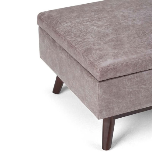 Maklaine Faux Leather Storage Coffee Table Ottoman in Taupe