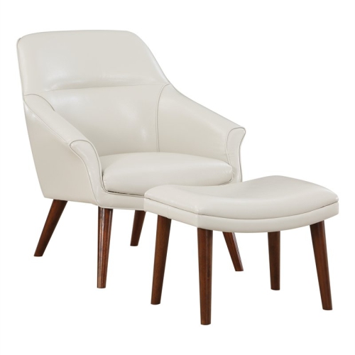 OSP HOME FURNISHINGS Waneta Chair And Ottoman In Cream Faux Leather With Medium Espresso Legs