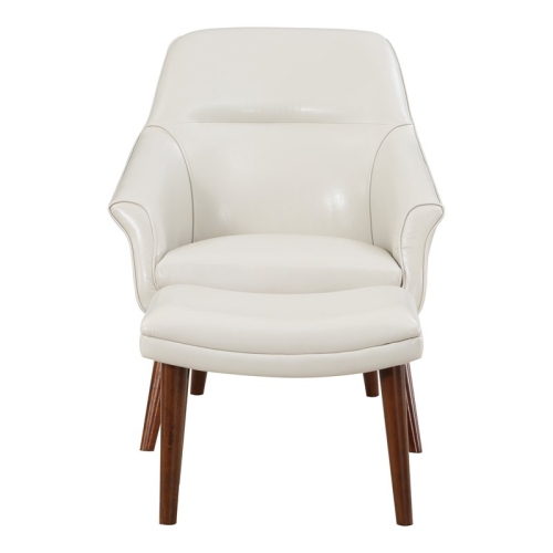 Waneta Chair and Ottoman in Cream Faux Leather with Medium Espresso Legs
