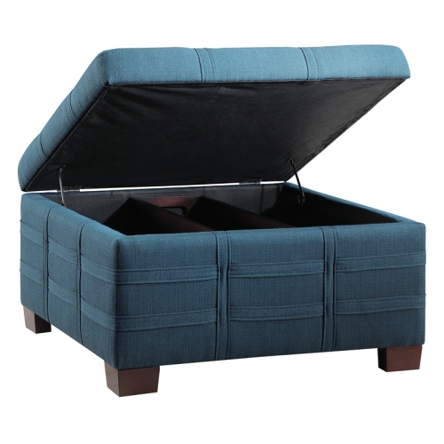 OSP HOME FURNISHINGS  Detour Strap Square Storage Ottoman In Azure Fabric In Blue