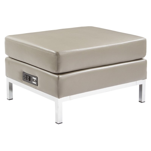 Wallstreet Ottoman Modular Component with Chrome Base in Smoke Gray Faux Leather