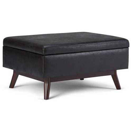 ATLIN DESIGNS  Faux Leather Storage Coffee Table Ottoman In In Black