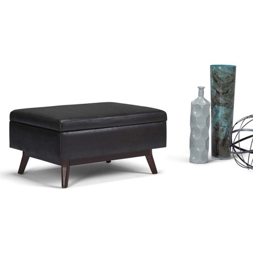 Atlin Designs Faux Leather Storage Coffee Table Ottoman in Black