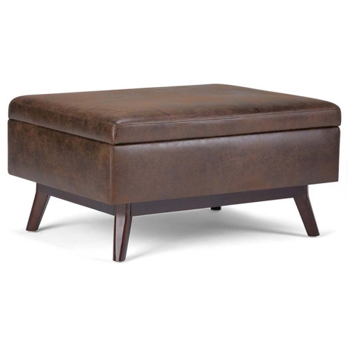 ATLIN DESIGNS  Mid-Century Faux Leather Coffee Table Ottoman In Brown