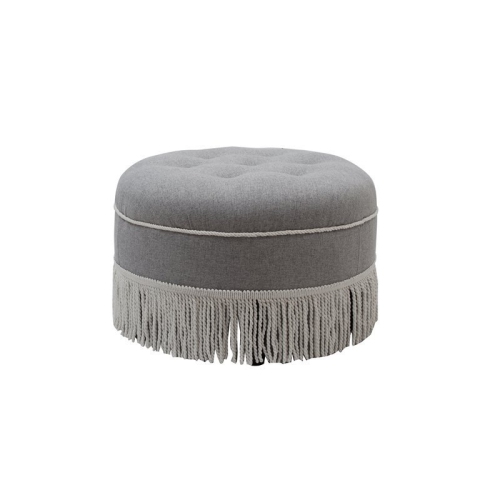 JENNIFER TAYLOR HOME Yolanda Tufted Decorative Round Ottoman Light Grey