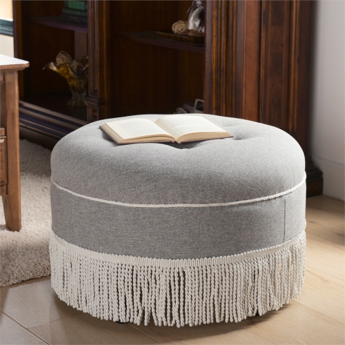 Yolanda Tufted Decorative Round Ottoman Light Grey