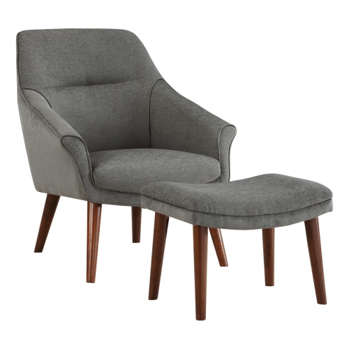 OSP HOME FURNISHINGS Waneta Chair And Ottoman In Charcoal Fabric With Medium Espresso Legs