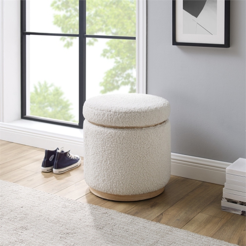 Riverbay Furniture Wood Upholstered Storage Ottoman in Natural