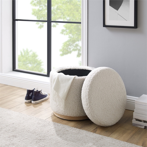 Riverbay Furniture Wood Upholstered Storage Ottoman in Natural