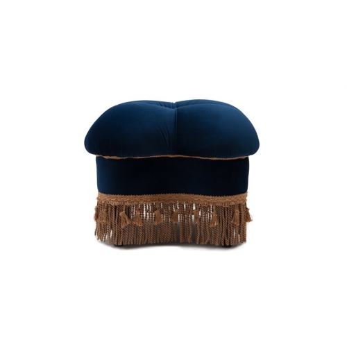MAKLAINE  Mid-Century Hand-Tufted Hardwood Ottoman In In Navy Blue