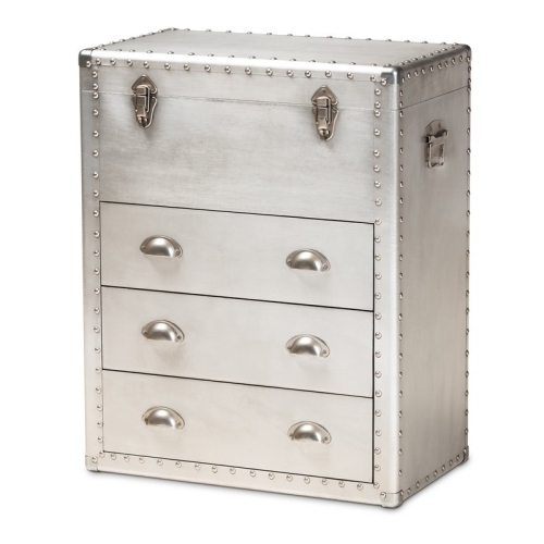 BAXTON STUDIO  Serge Silver Metal 3-Drawer Accent Storage Chest