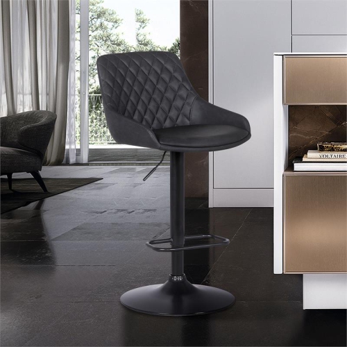 Hawthorne Collections Adjustable Faux Leather Tufted Bar Stool in Black and Gray