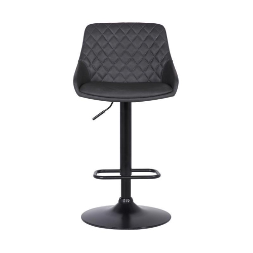 Hawthorne Collections Adjustable Faux Leather Tufted Bar Stool in Black and Gray