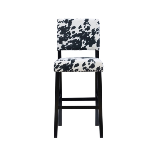 Riverbay Furniture 30" Transitional Wood/Fabric Cow Print Bar Stool in Black