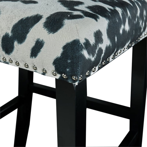 Riverbay Furniture 30" Transitional Wood/Fabric Cow Print Bar Stool in Black